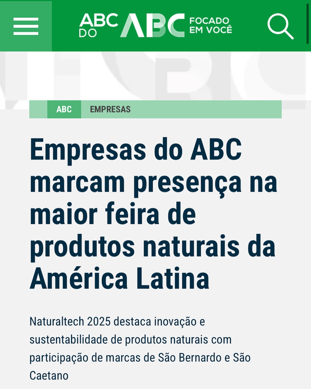 Participar da NaturalTech tem sido uma experiência transformadora! 🌿
Poder apresentar à Miswak uma escova dental 100% natural e ver tantas pessoas interessadas em alternativas mais conscientes é gratificante.
Agradecemos ao portal ABC do ABC por dar visibilidade a esse movimento e incluir a Miswak nessa matéria tão especial!
#miswak #naturaltech2025 #abcdoabc #produtosnaturais #escovanatural #sustentabilidade #saúdebucal #feiranatural