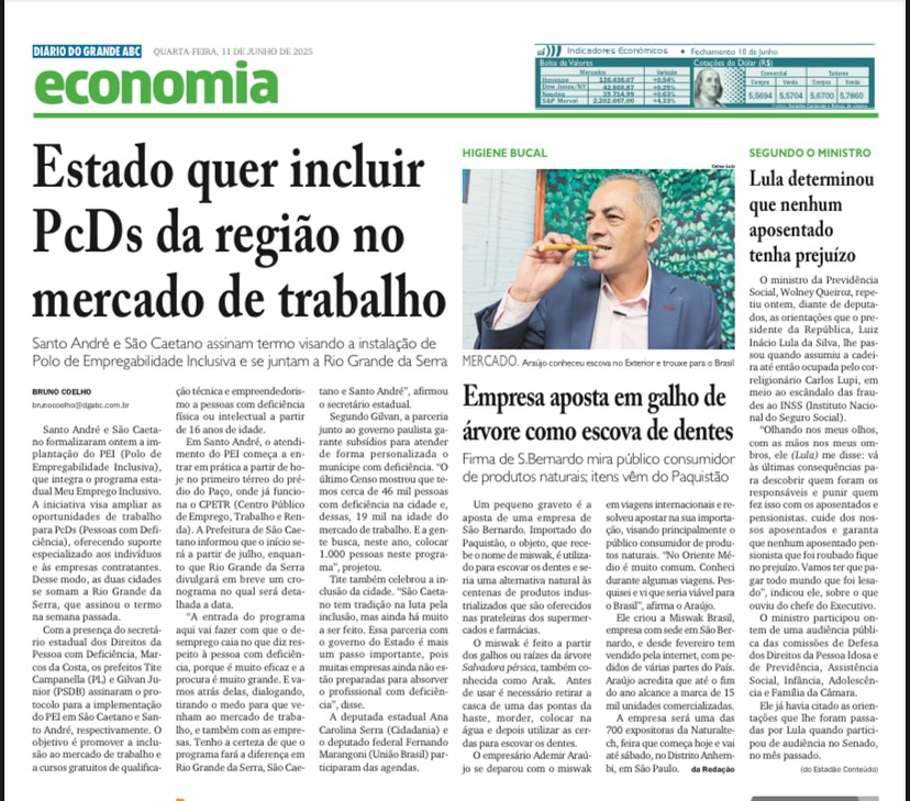 Agradecemos ao Jornal Diário do Grande ABC pela matéria. O miswak é uma escova dental 100% natural, sustentável e eficaz para a saúde bucal. Leia a matéria e conheça mais sobre esse cuidado ancestral! @diariodograndeabc
#miswak #cuidadosnaturais #saúdebucal #sustentabilidade #jornaldiariodograndeabc #produtonatural